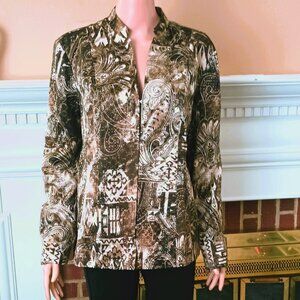 Chicos Brown Paisley Jacket 2 (12-L) Silk & Cotton Fully Lined Blazer